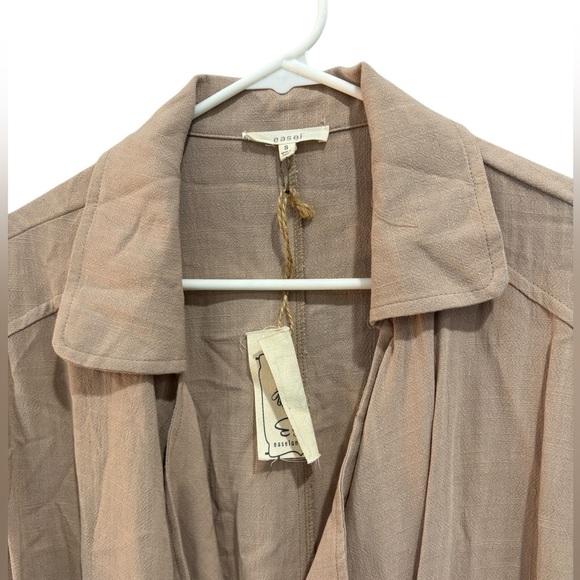 NEW! Easel Linen Blend Utility Belted Lightweight Coat Camel Blush Pink Small - Picture 4 of 11